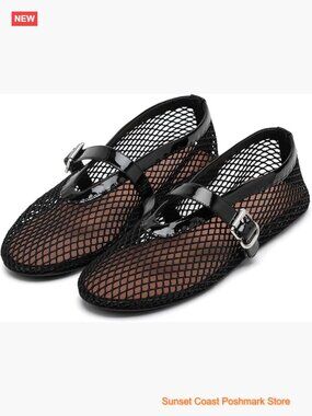 Mesh Mary Jane Flats Adjustable Buckle Strap Slip On Casual Shoes